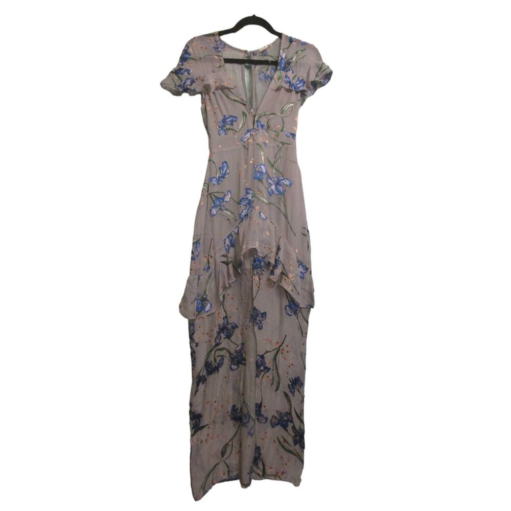 For Love & Lemons Womens Cleo Dress Multicolor Floral Ruffle Tier Slit Front XS